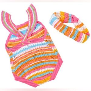 Knit Baby Romper with Headband